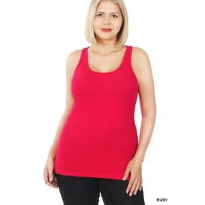 2X Ruby Red Ribbed Seamless Racerback Tank Top Zenana oversized Plus Sz comfort